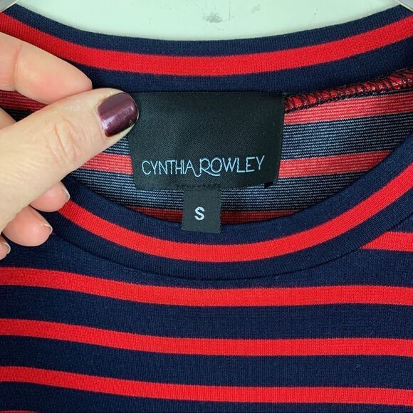 Cynthia Rowley Red/Blue Striped Maxi Dress Ruffle Bottom Sz S - Picture 9 of 10